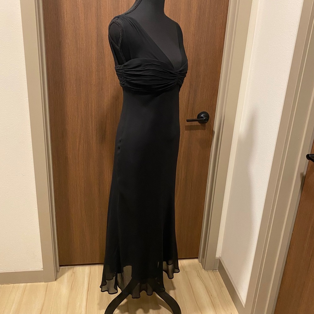 JONES NEW YORK Vtg 90s Silk Midi Maxi Dress 8 Black Tie Whimsigoth Fairy - Picture 8 of 16